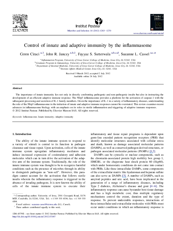 (PDF) Control of innate and adaptive immunity by the inflammasome