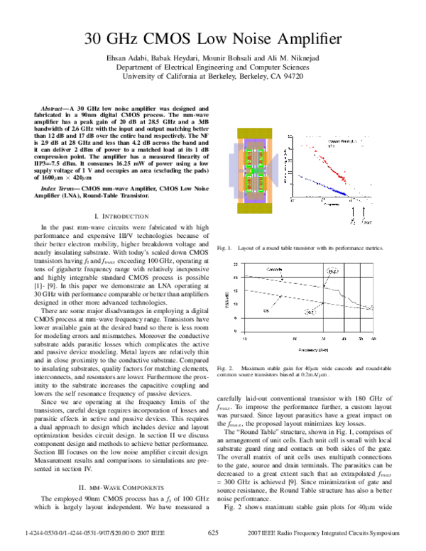 (PDF) 30 GHz CMOS Low Noise Amplifier Ehsan Adabi Academia.edu
