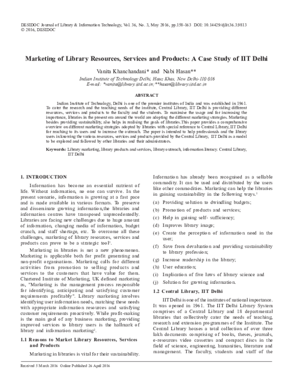 (PDF) Marketing of Library Resources, Services and Products: A Case ...