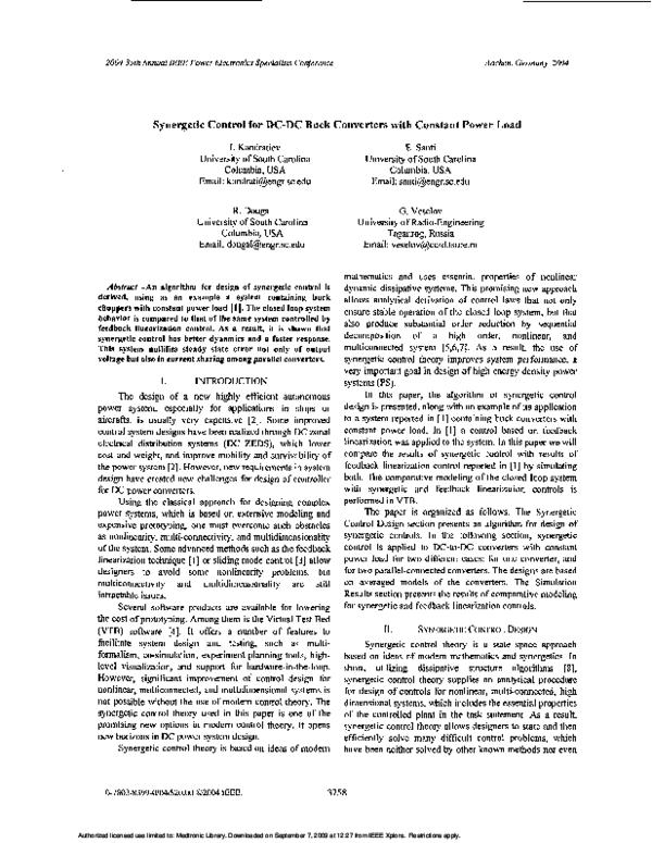 (PDF) Synergetic Control for DC-DC Buck Converters with Constant Power Load