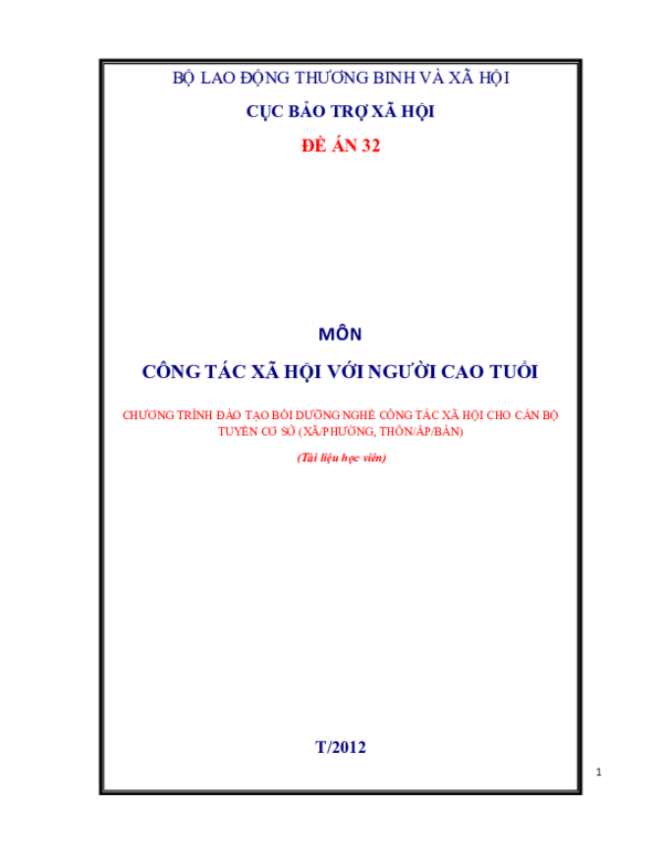 First page of “MÔN CÔNG TÁC XÃ HỘI VỚI NGƯỜI CAO TUỔI”