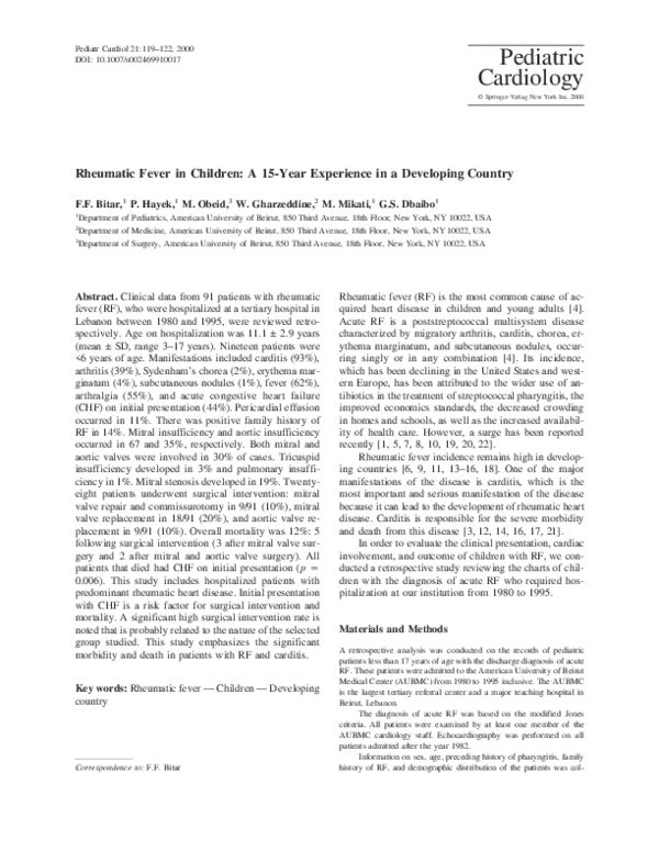  pdf rheumatic fever in children a 15 year experience in a developing