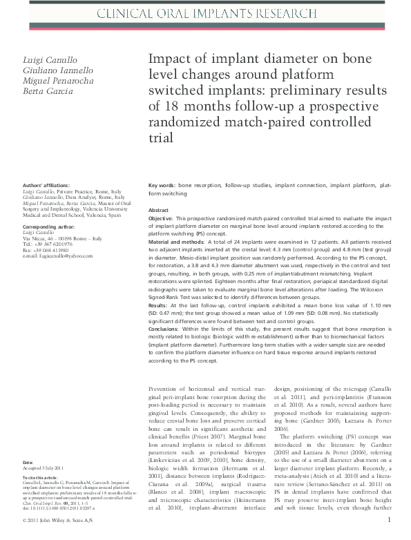 (PDF) Impact of implant diameter on bone level changes around platform ...