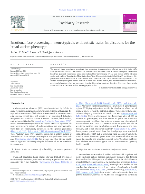 (PDF) Emotional face processing in neurotypicals with autistic traits ...
