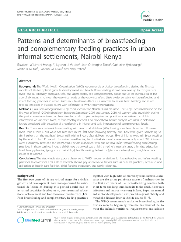(PDF) Patterns and determinants of breastfeeding and complementary
