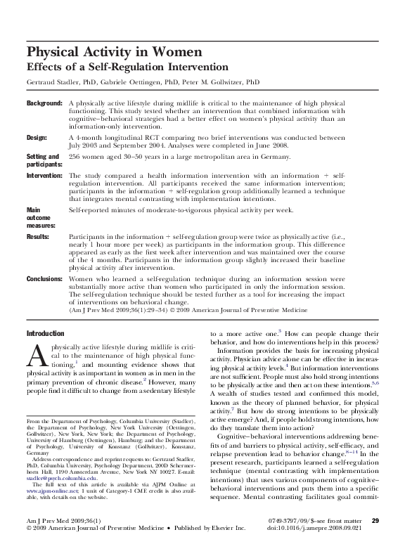 (PDF) Physical Activity in Women Peter Gollwitzer Academia.edu