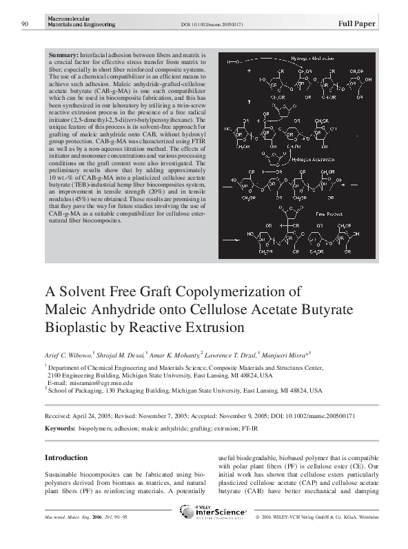 (PDF) A Solvent Free Graft Copolymerization of Maleic Anhydride onto ...
