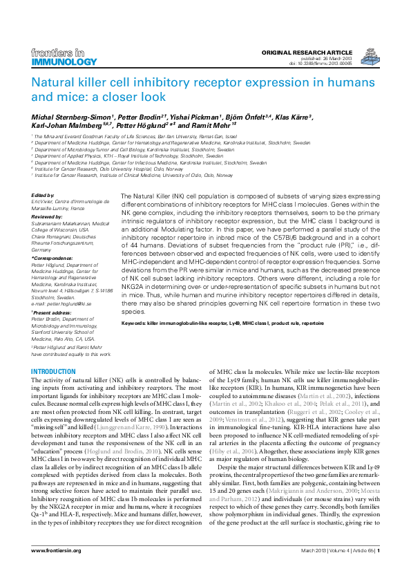(PDF) Natural killer cell inhibitory receptor expression in humans and ...