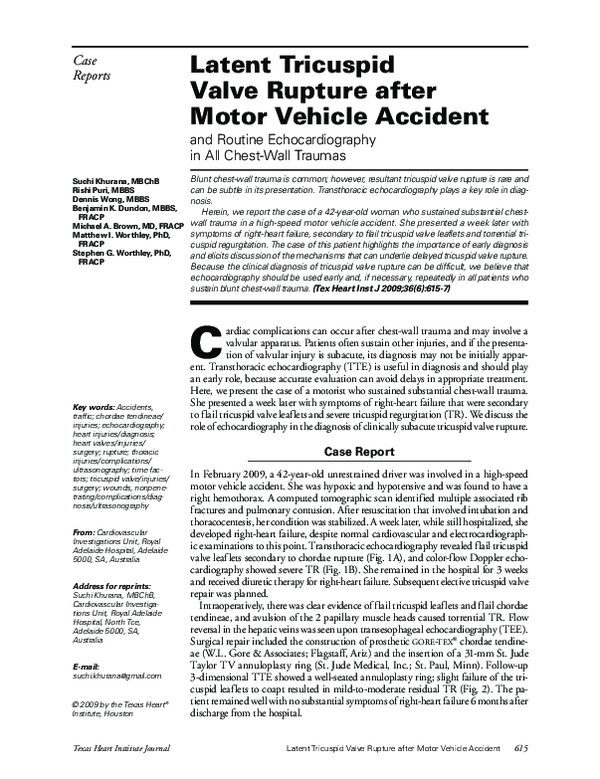 (PDF) Latent tricuspid valve rupture after motor vehicle accident and ...