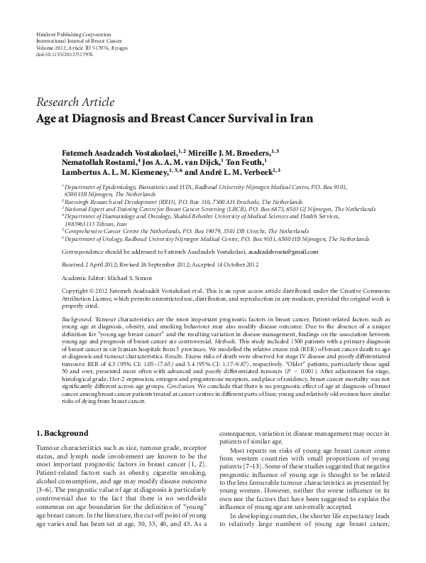 (PDF) Age at diagnosis and breast cancer survival in iran