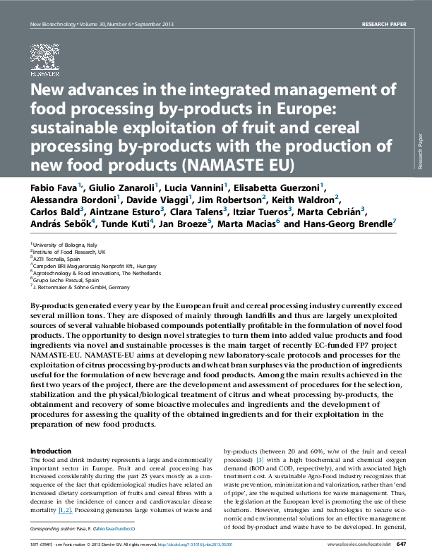 (PDF) New advances in the integrated management of food processing by ...