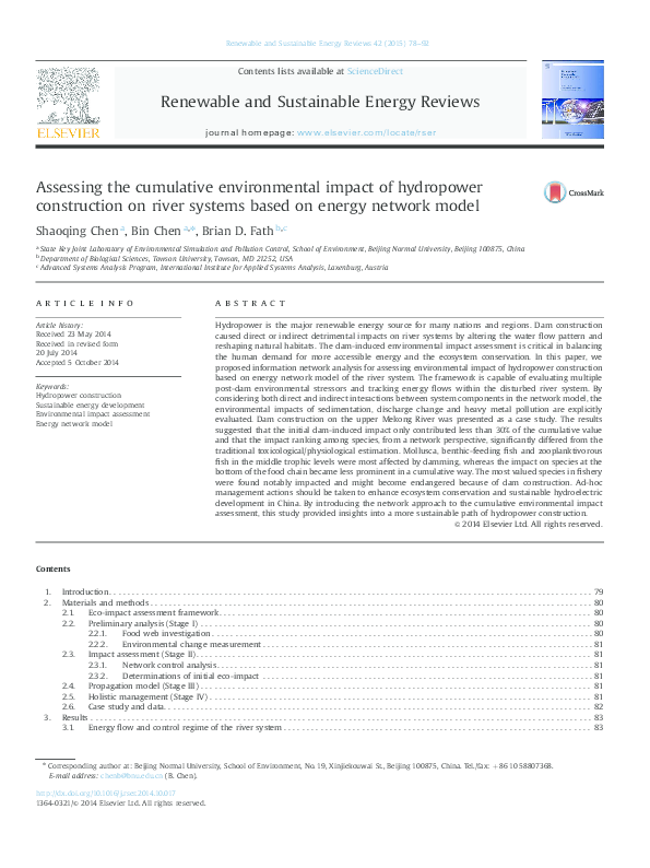 (PDF) Assessing the cumulative environmental impact of hydropower ...