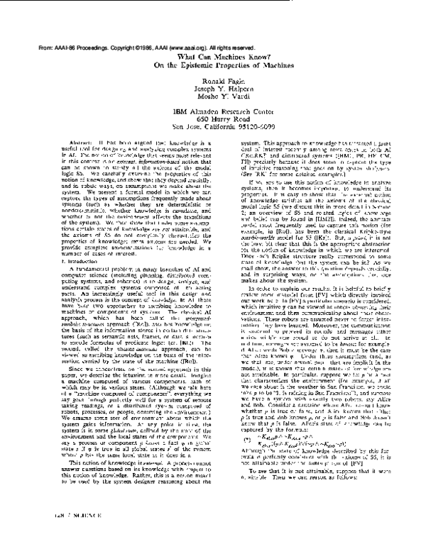(PDF) What Can Machines Know? On the Epistemic Properties of Machines