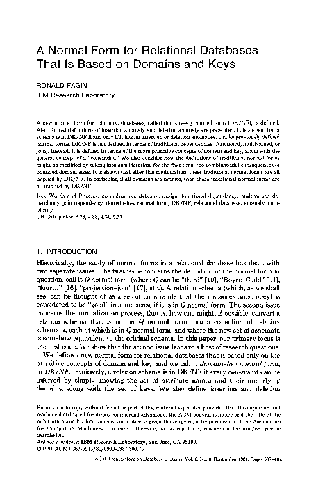 (PDF) A normal form for relational databases that is based on domains ...