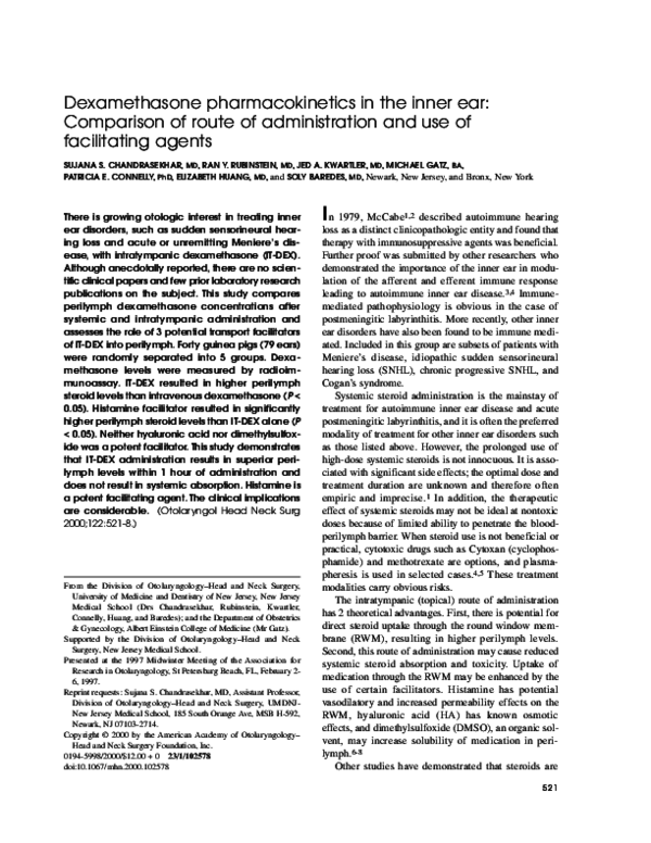 (PDF) Dexamethasone pharmacokinetics in the inner ear: Comparison of ...