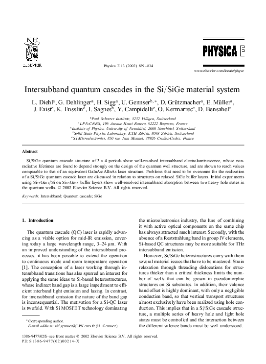 (PDF) Intersubband quantum cascades in the Si/SiGe material system