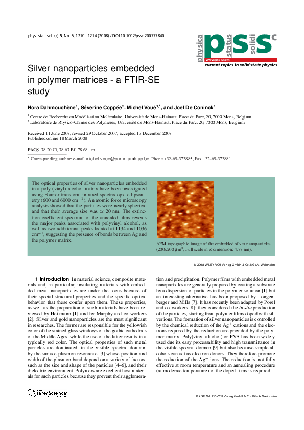 (PDF) Silver nanoparticles embedded in polymer matrices - a FTIR-SE study