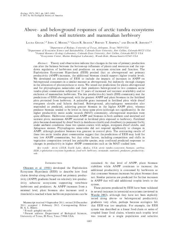 (PDF) Above- and belowground responses of arctic tundra ecosystems to ...