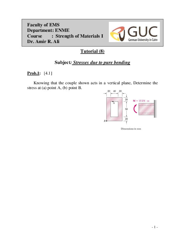 (PDF) Strength of Materials I sheet abdelrahman fathallah Academia.edu