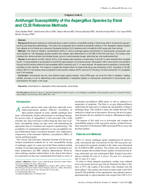 (PDF) Antifungal Susceptibility of the Aspergillus Species by Etest and