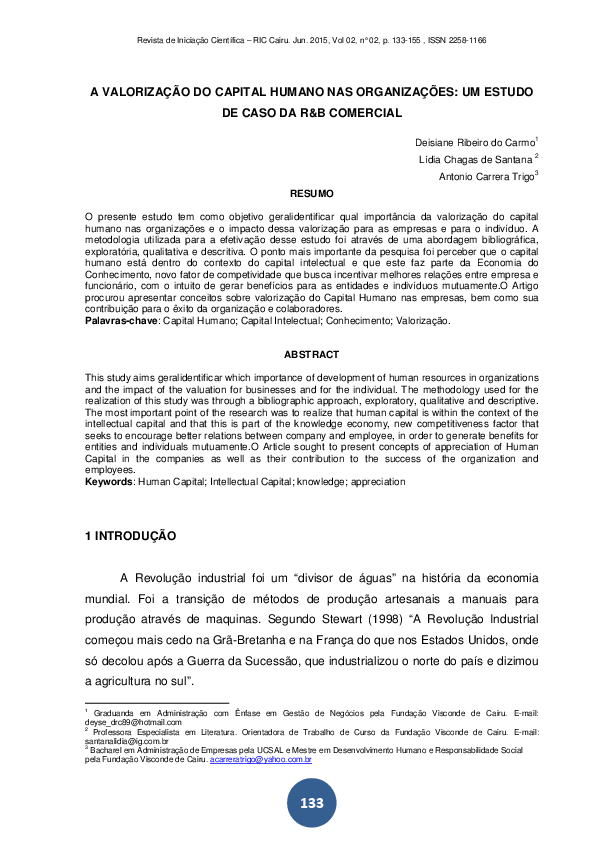 Pdf A Valorização Do Capital Humano Nas Organizações Um Estudo De