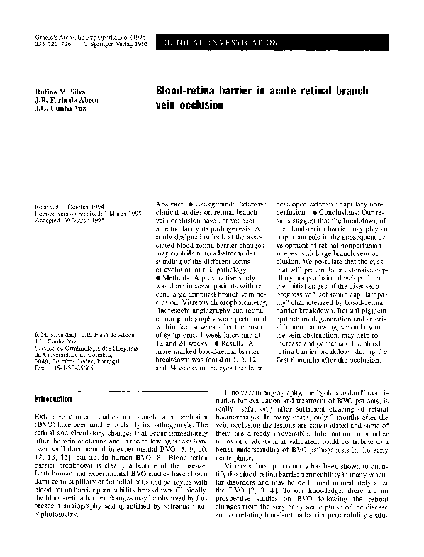 (PDF) Blood-retina barrier in acute retinal branch vein occlusion
