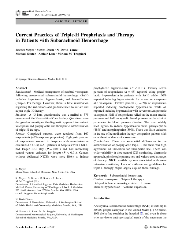 (PDF) Current Practices of TripleH Prophylaxis and Therapy in Patients