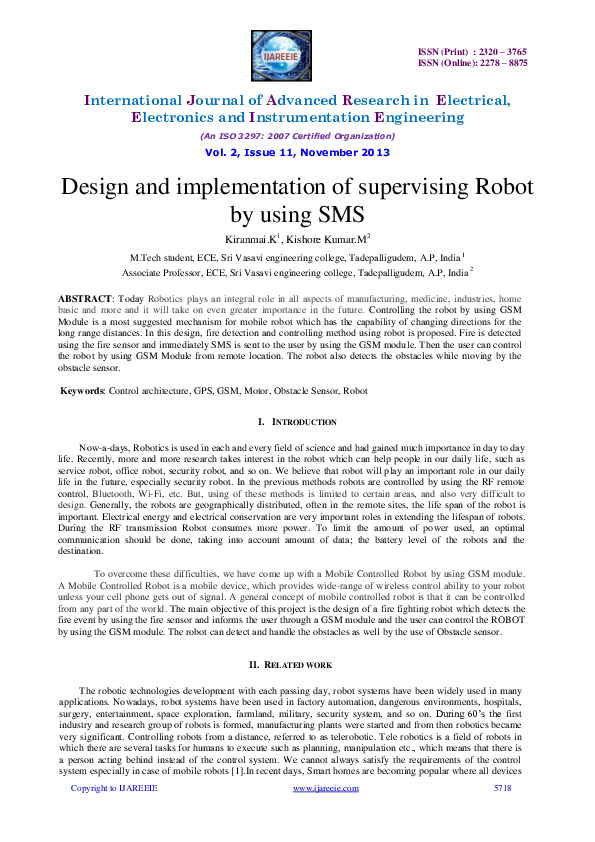 (PDF) Design and implementation of supervising Robot by using SMS