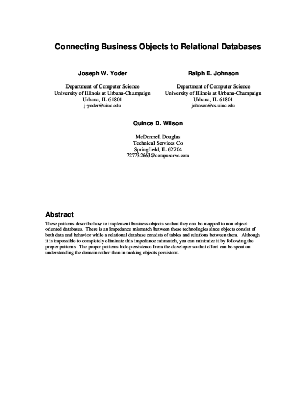 (PDF) Connecting Business Objects to Relational Databases