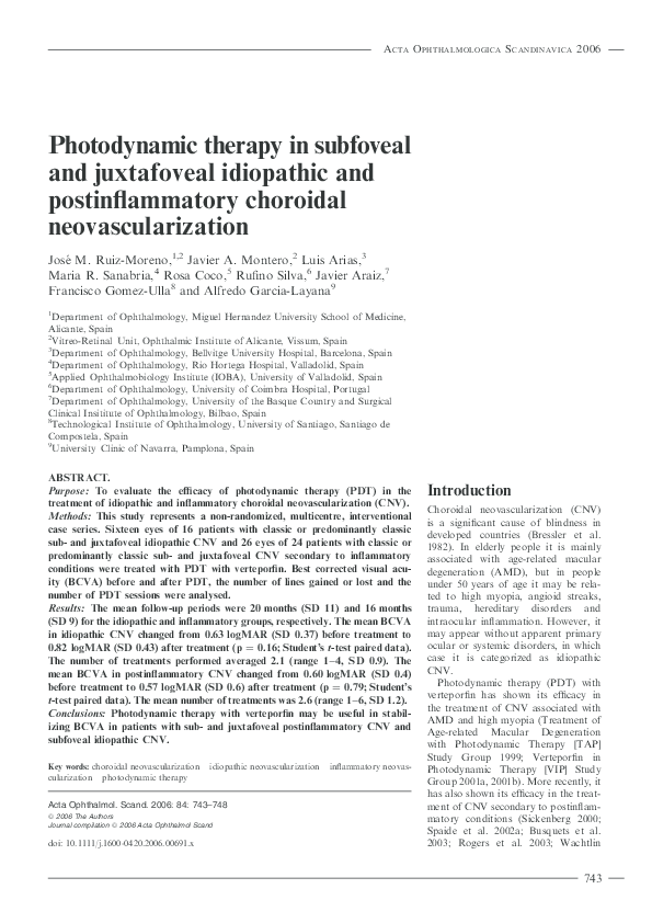 (PDF) Photodynamic therapy in subfoveal and juxtafoveal idiopathic and ...