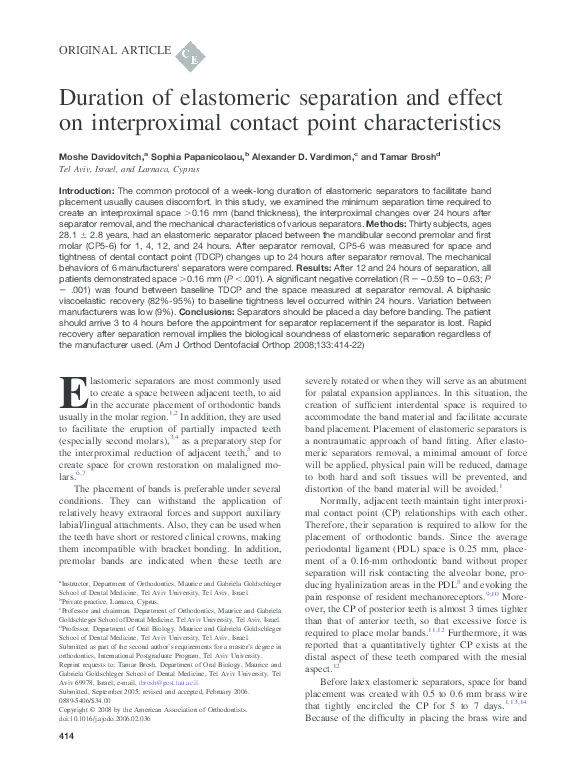 (PDF) Duration of elastomeric separation and effect on interproximal ...