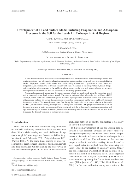 (PDF) Development of a Land Surface Model Including Evaporation and ...