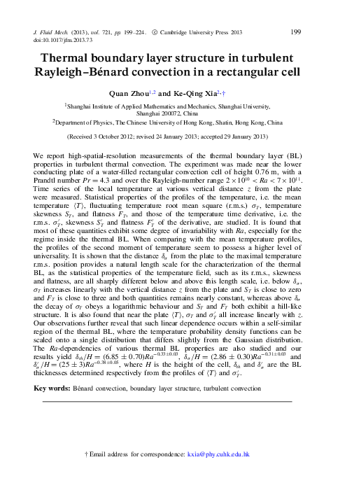 (PDF) Thermal boundary layer structure in turbulent Rayleigh–Bénard ...