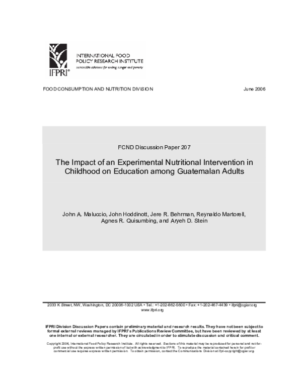 (PDF) The impact of an experimental nutritional intervention in ...