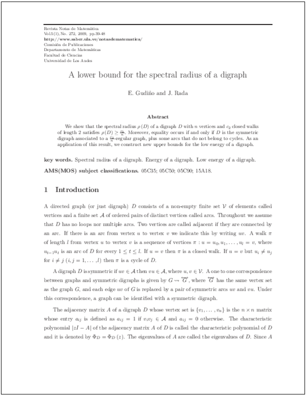(PDF) A lower bound for the spectral radius of a digraph
