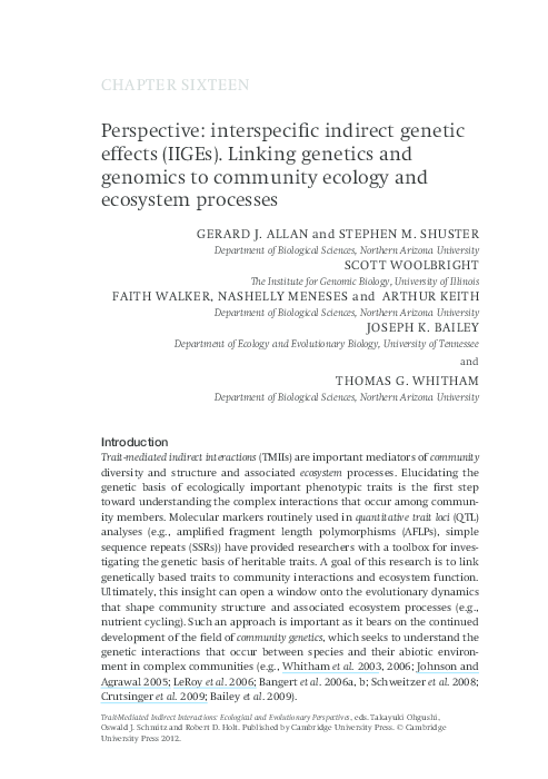 (PDF) Interspecific indirect genetic effects (IIGEs) in ecosystem genomics