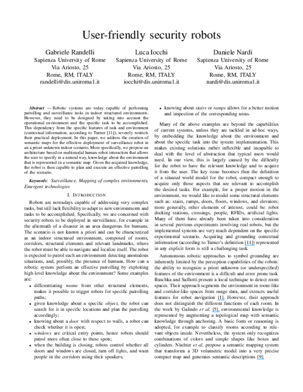 (PDF) Userfriendly security robots Luca Iocchi Academia.edu