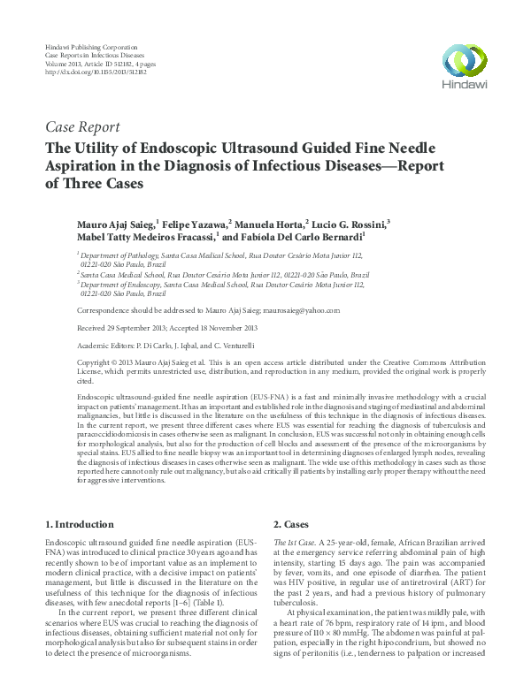 (PDF) The Utility of Endoscopic Ultrasound Guided Fine Needle ...