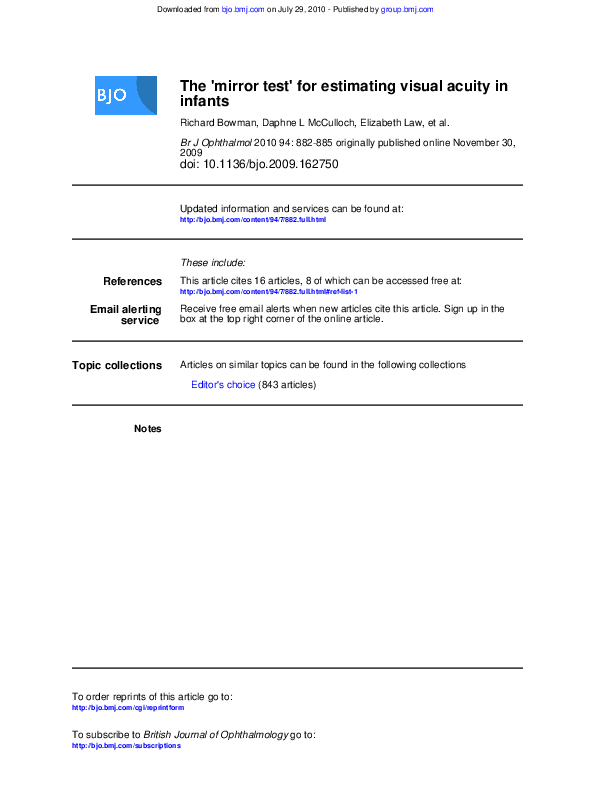 (PDF) The 'mirror test' for estimating visual acuity in infants