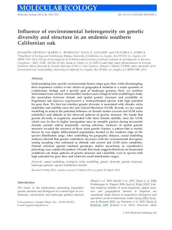(PDF) Influence of environmental heterogeneity on genetic diversity and ...