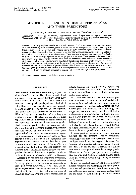 (PDF) Gender differences in health perceptions and their predictors