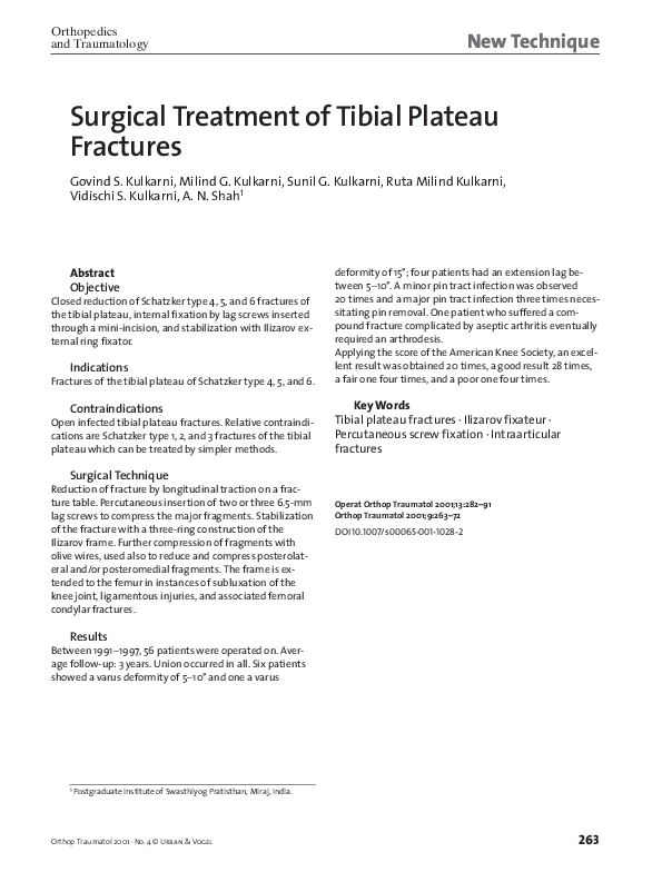 (PDF) Surgical Treatment of Tibial Plateau Fractures