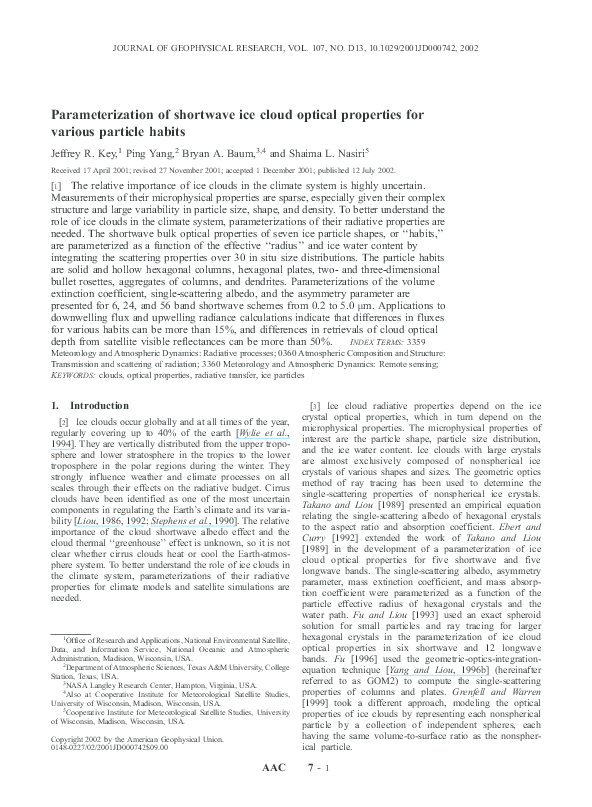 (PDF) Parameterization of shortwave ice cloud optical properties for ...
