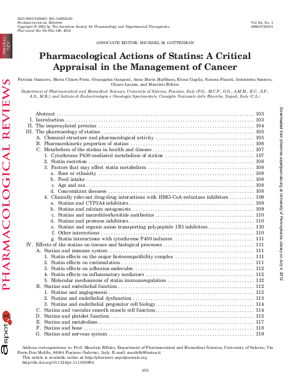 (PDF) Pharmacological Actions of Statins: A Critical Appraisal in the ...
