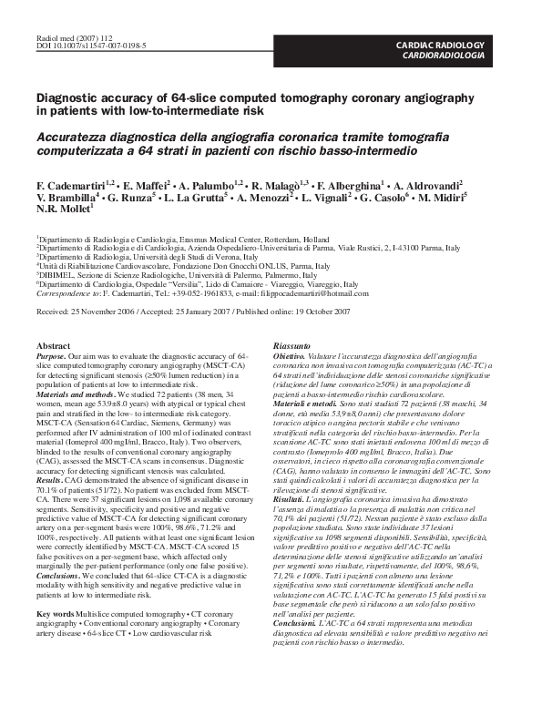 (PDF) The Diagnostic Accuracy of 64-Slice Computed Tomography Coronary ...