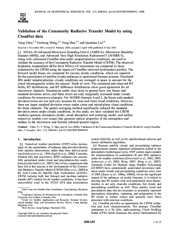 (PDF) Validation of the Community Radiative Transfer Model by using ...