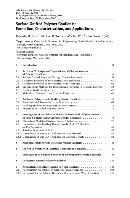 (PDF) Surface-Grafted Polymer Gradients: Formation, Characterization ...