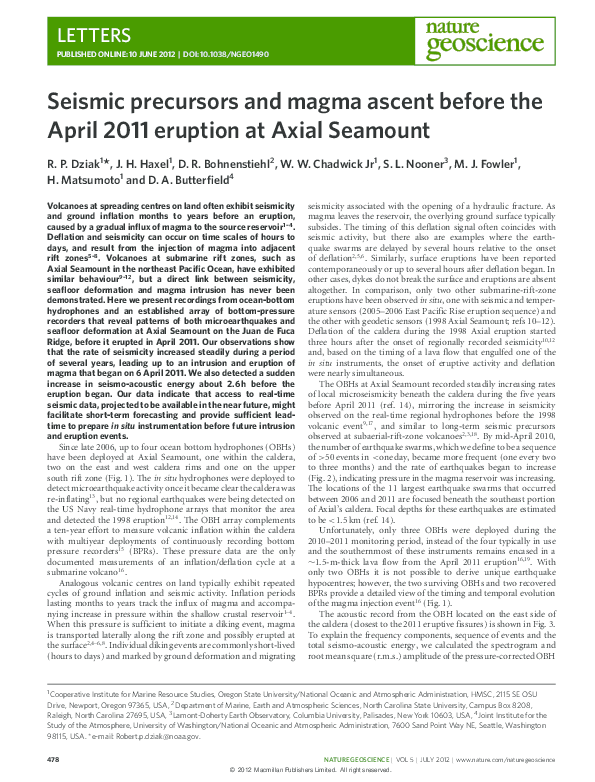 (PDF) Seismic precursors and magma ascent before the April 2011 ...
