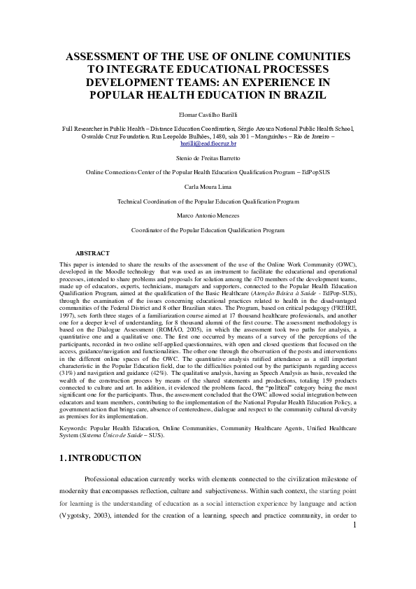 (PDF) Assessment of the use of online communities to integrate ...