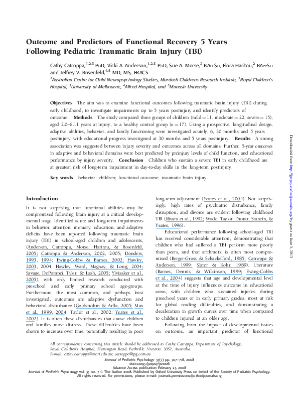 (PDF) Outcome and Predictors of Functional Recovery 5 Years Following ...
